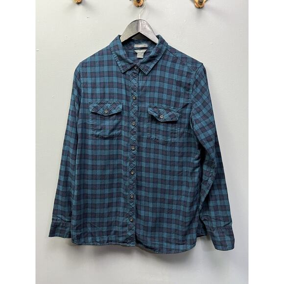 Eddie Bauer Flannel Shirt Womens Large Classic Fit Green Button Up Casual - Picture 1 of 6